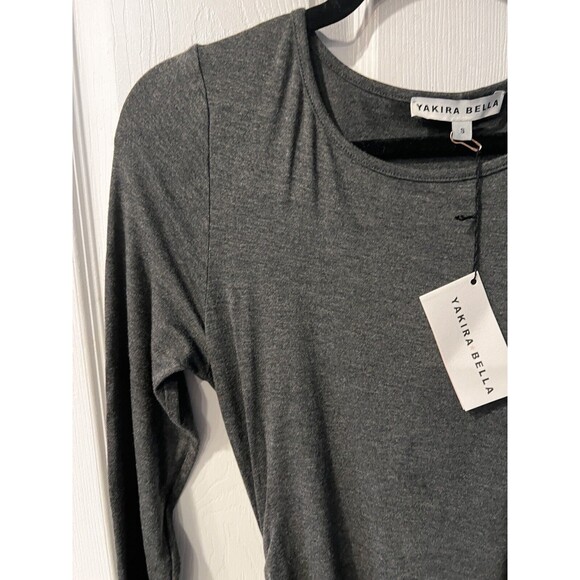 Yakira Bella Bodycon Dress Womens Sz S Ruched Sides Grey Made USA Y2K Club New - Picture 4 of 9
